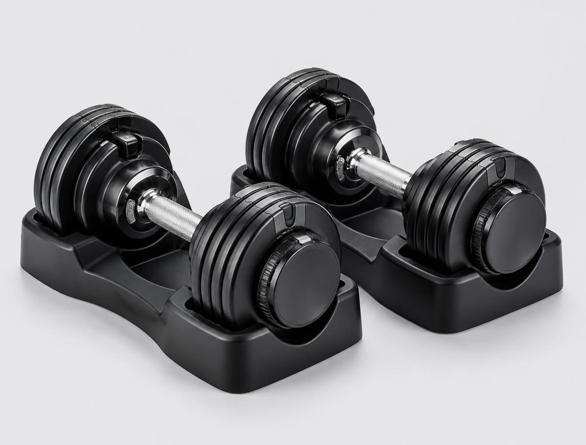 Bells of Steel Adjustable Dumbbells 40kg free weights photographed on a light studio background