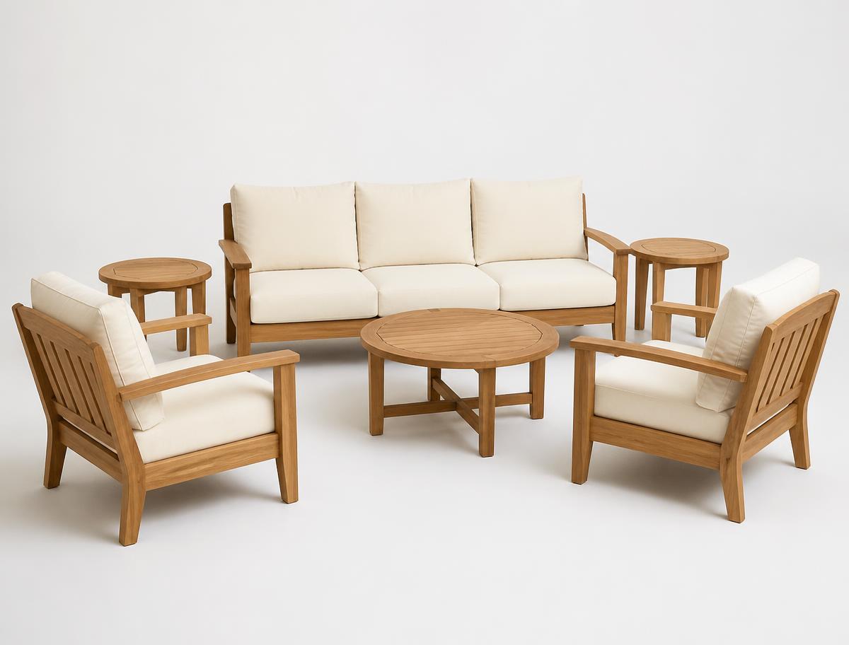 Harbour Outdoor Sonoma 5PC lounge settings photographed on a light studio background