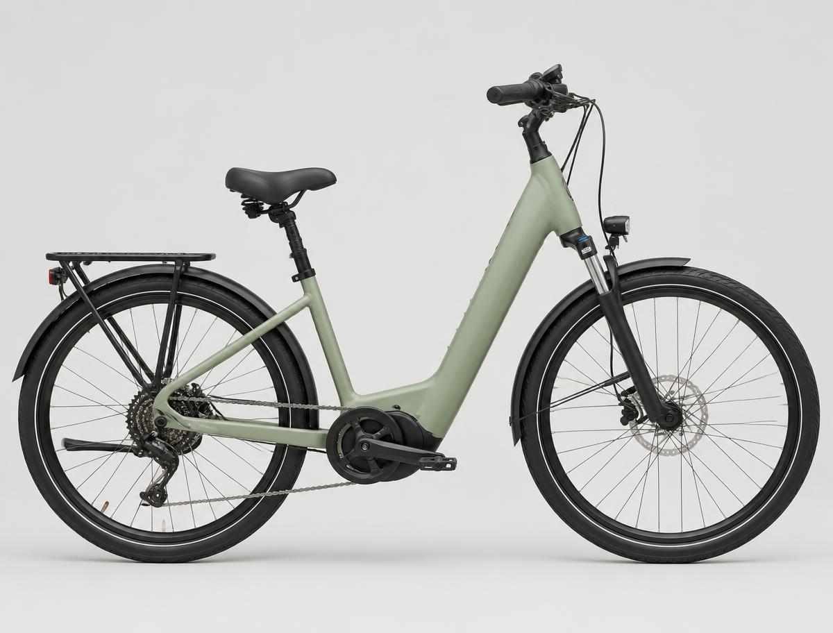Leon Cycle Stride Step step-through e-bikes photographed on a light studio background